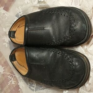 Halfinger Black Leather German shoes Slip-On clogs round toe sz 40 8 0r 9